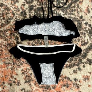 Jonathan Simkhai black and white pattern halter two piece. Size small